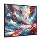 Vibrant Transcendence in Sky Blue, Red, and White Canvas