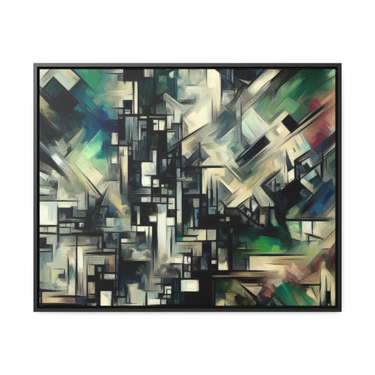 Abstract Expressions in Green, Black, and Silver Canvas