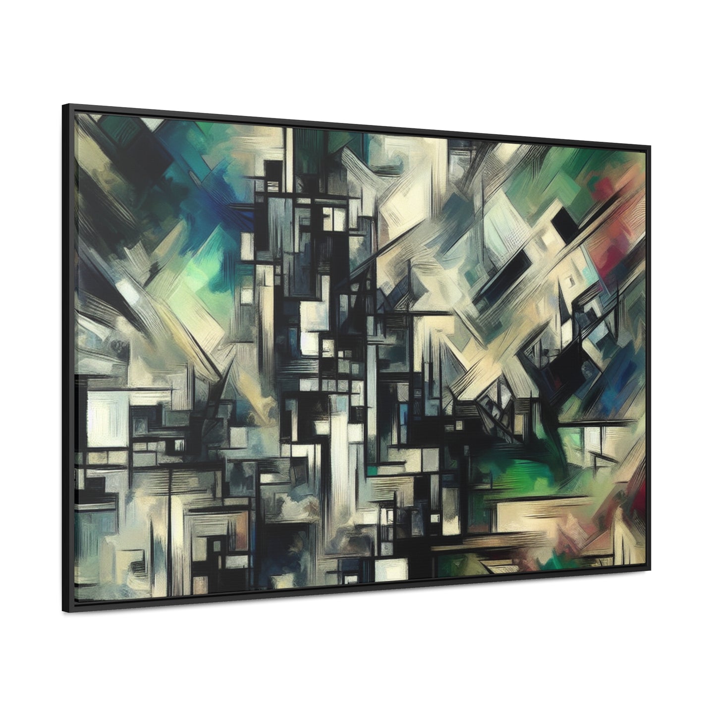 Abstract Expressions in Green, Black, and Silver Canvas