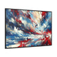 Vibrant Transcendence in Sky Blue, Red, and White Canvas