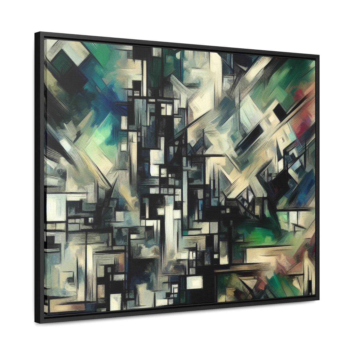 Abstract Expressions in Green, Black, and Silver Canvas